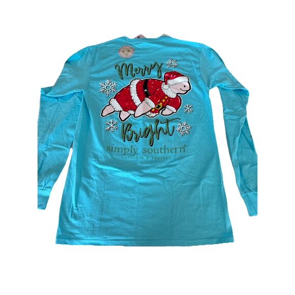 Simply Southern Blue Turtle Christmas Holiday Long Sleeve Tee Shirt Size Small - Picture 2 of 7